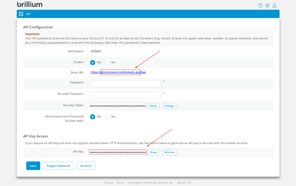 API Configuration Panel URL highlight