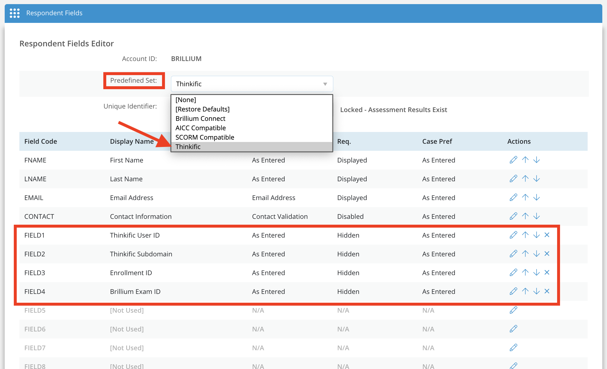 Brillium Respondent Fields Editor screen