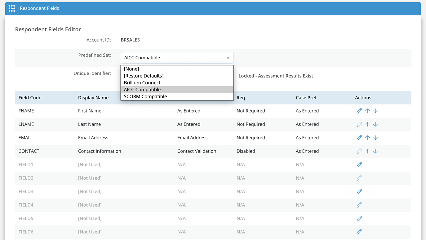 Respondent Fields Editor screen