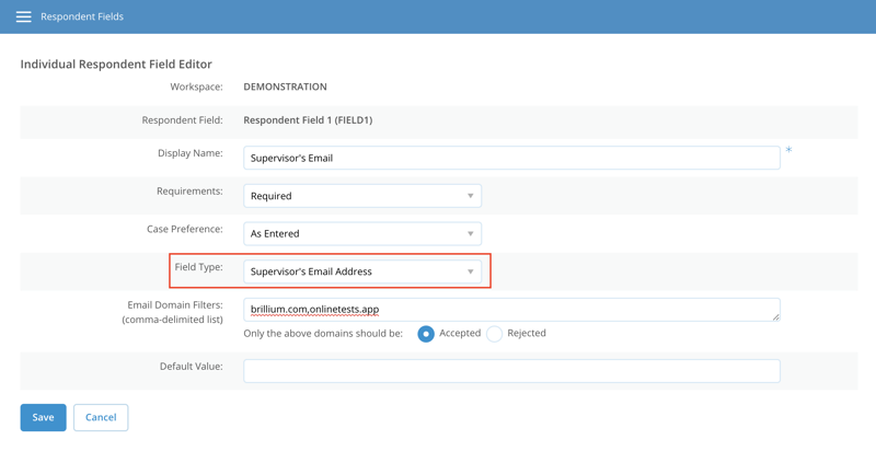 Respondent Email Editor - Supervisor Field