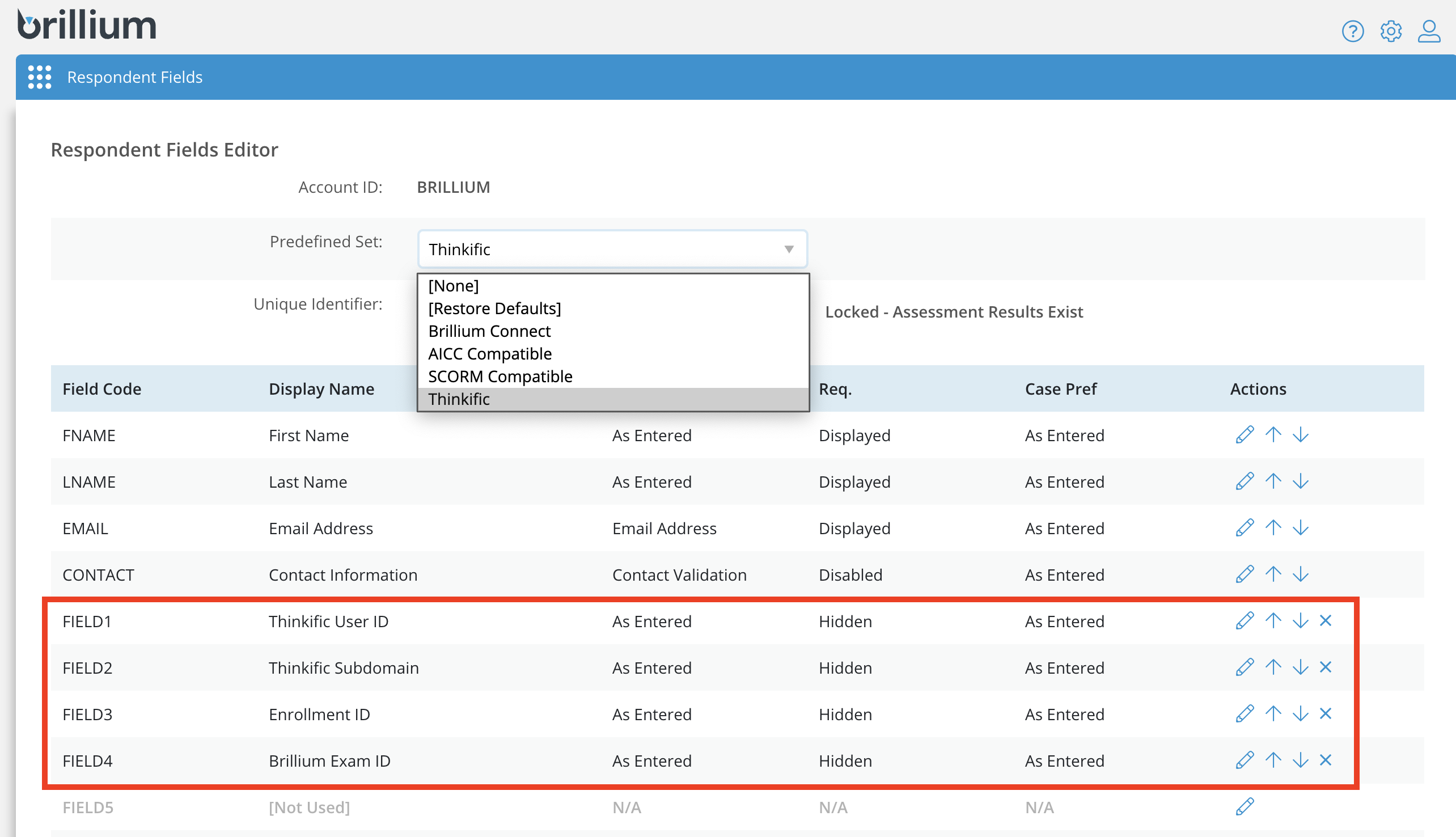 Thinkific Respondent Fields highlighted